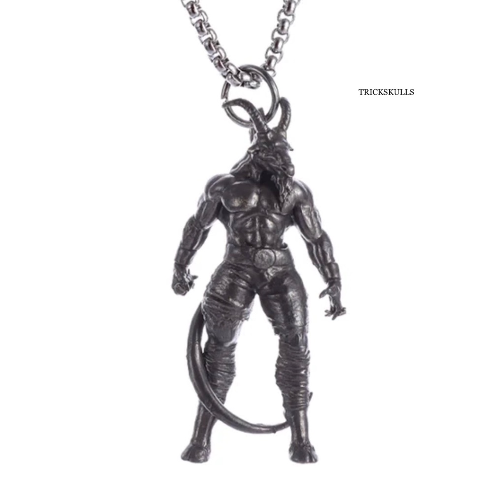 Goat Head Man Warrior Satyr Faun Pan Mythology Streetwear Pendant 60cm Box Chain